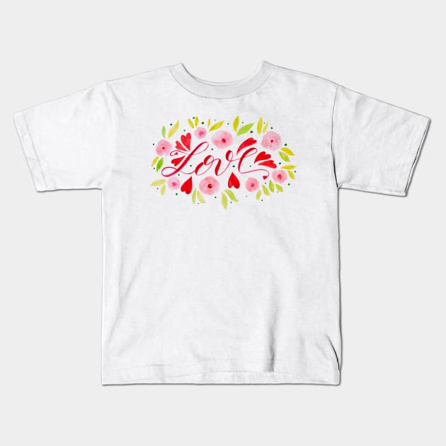 Love and flowers - pink and red Kids T-Shirt by wackapacka